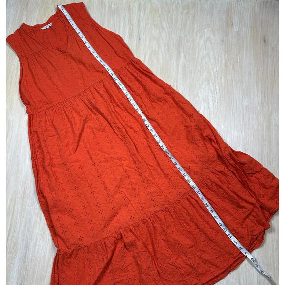Vanessa Zani New Made In Italy Orange Cotton Eyelet Midi Casual Dress Medium - Picture 5 of 12